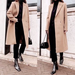 COS Long Tan Wool Coat Size 2